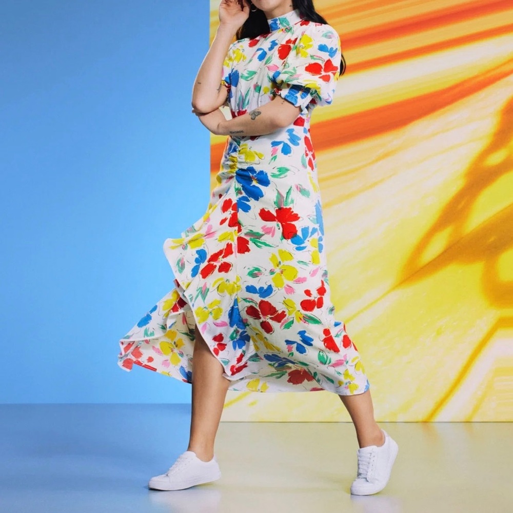 RIXO For Target Floral Mockneck Cascade Ruffle Dress